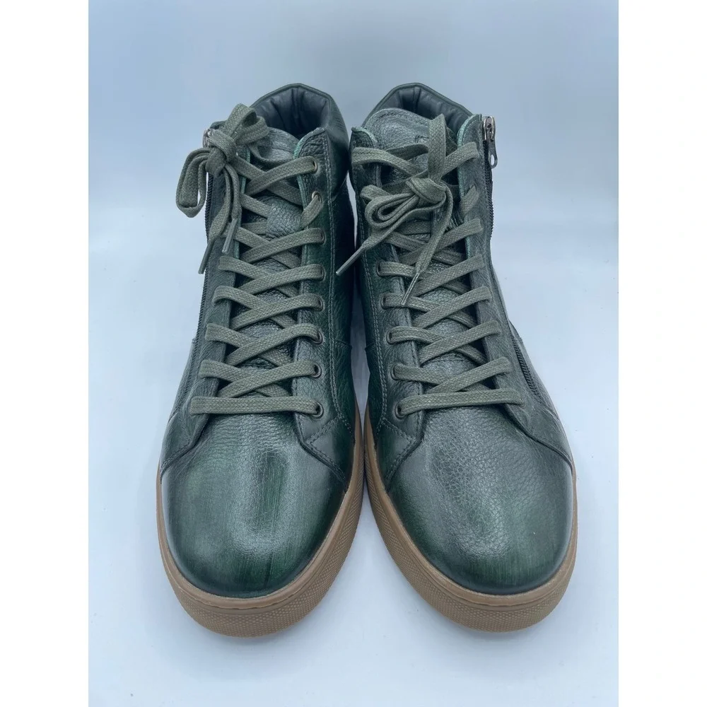 Studio Belvedere Baltazar Green Leather High Top Sneakers Side Zip‎ Mens 10 D